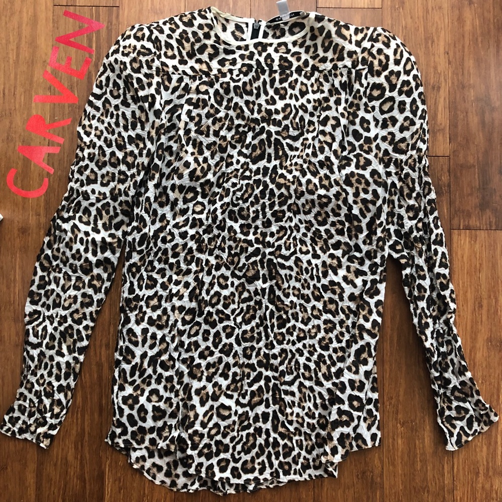 🐆Carven Leopard Textured High Shoulder Top🐆